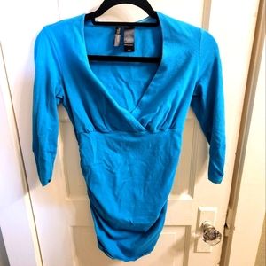 Women's Blue Bisou Bisou top, 3/4 Sleeves, Size S